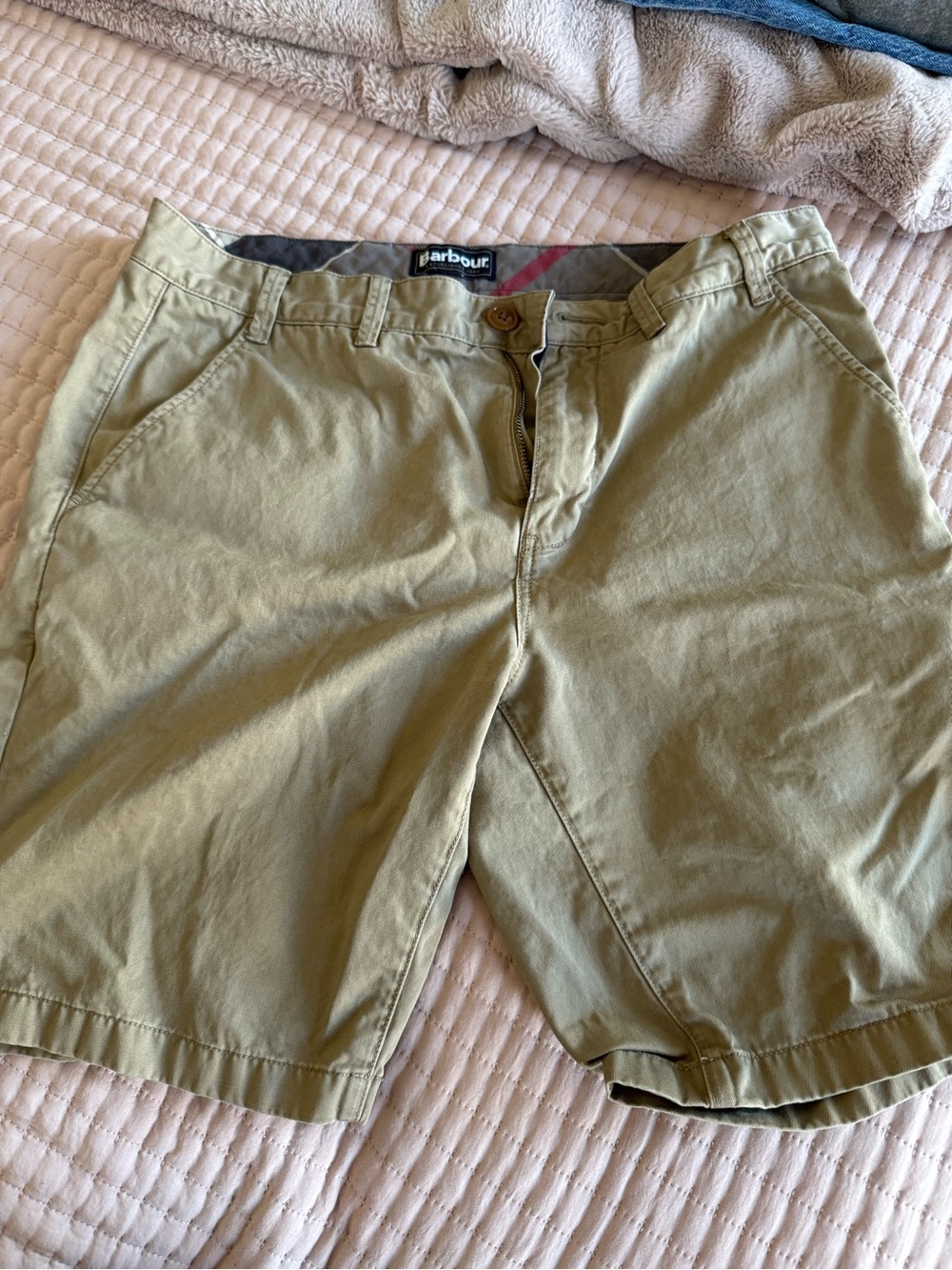 Barbour Olive Green Flat Front Cotton Shorts